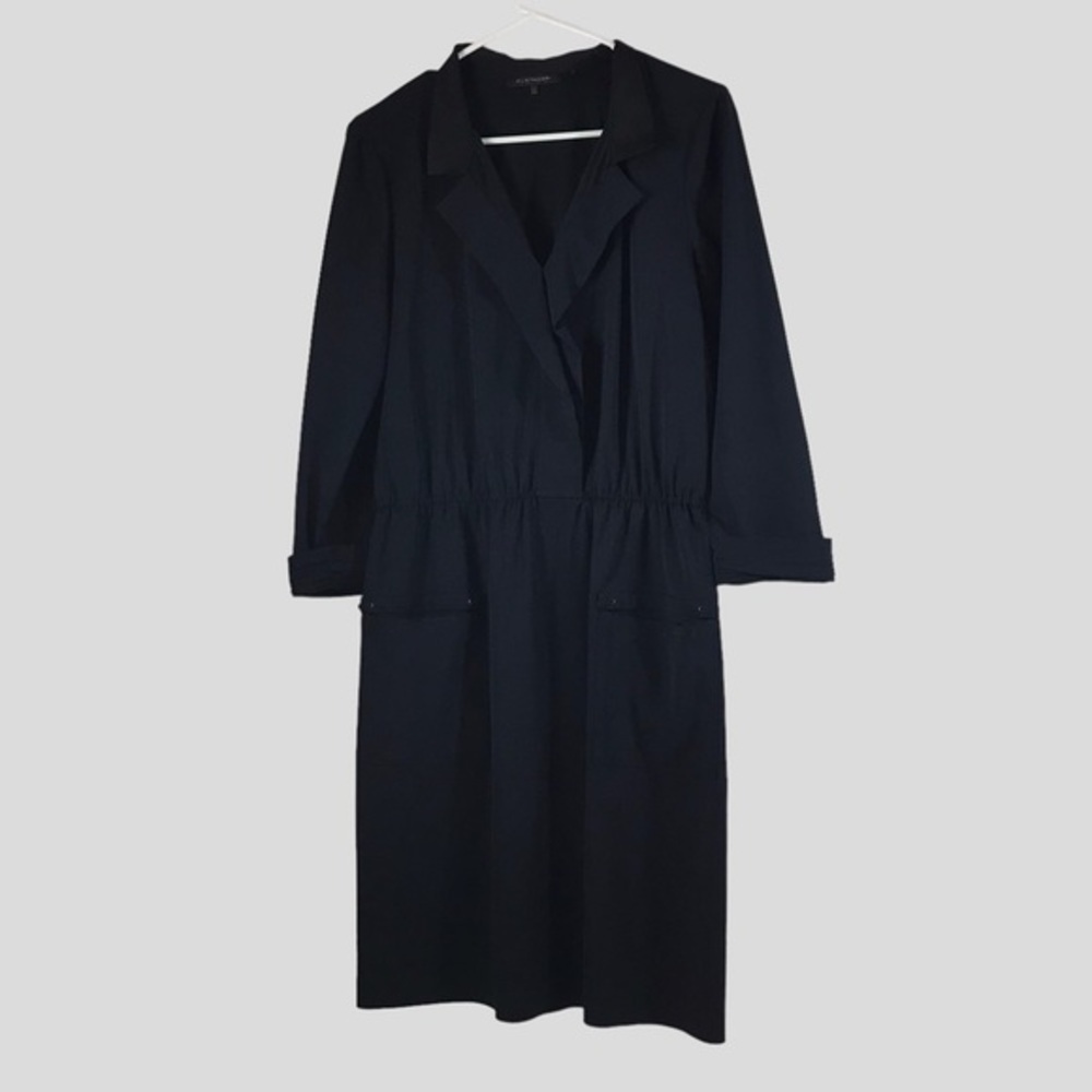 Elie Tahari 3/4 sleeve deep v neck shirt dress front pockets size 10